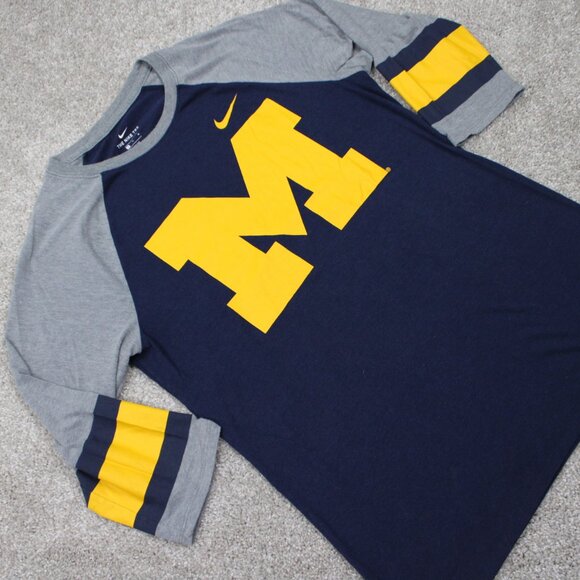 Nike Michigan Wolverines Raglan Shirt Men Medium Blue Athletic Cut Tri-Blend - Picture 4 of 16